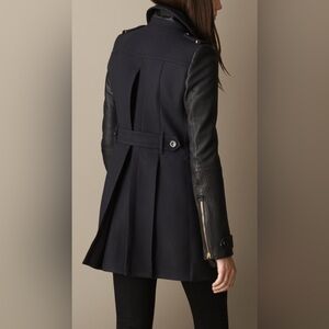 Authentic Burberry Brit - Navy wool/cashmere military coat with leather sleeves